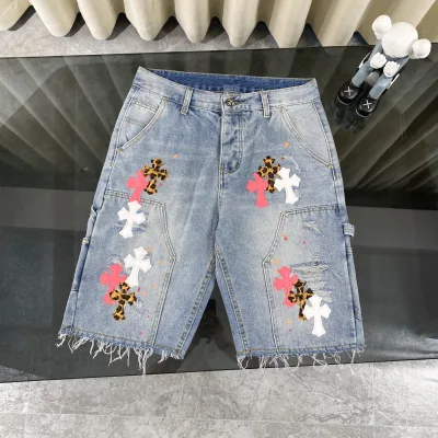 Chrome Hearts Shorts replika lyx Läder Denim Tvättad Distressed Of