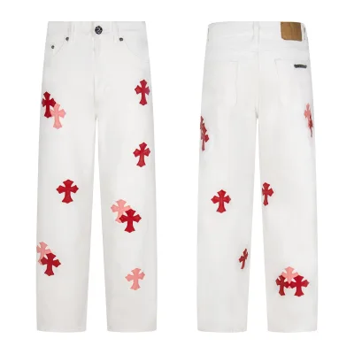Chrome Hearts Byxor replika lyx Vit Rosa Läder Logotyp Vintage