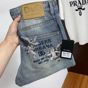 Dg Jeans replica lyx Svart Grå Läder Denim Logo tvättad