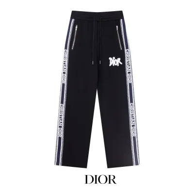 Dior Casual Pants replika lyx svart vit logotyp broderad höst