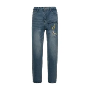 Dior Jeans replika lyx Blue Brodered Washed Slim Fit Original