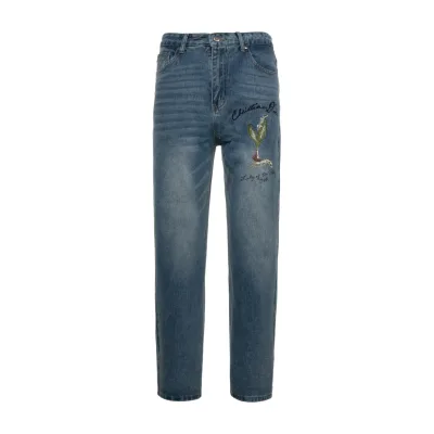 Dior Jeans replika lyx Blue Brodered Washed Slim Fit Original