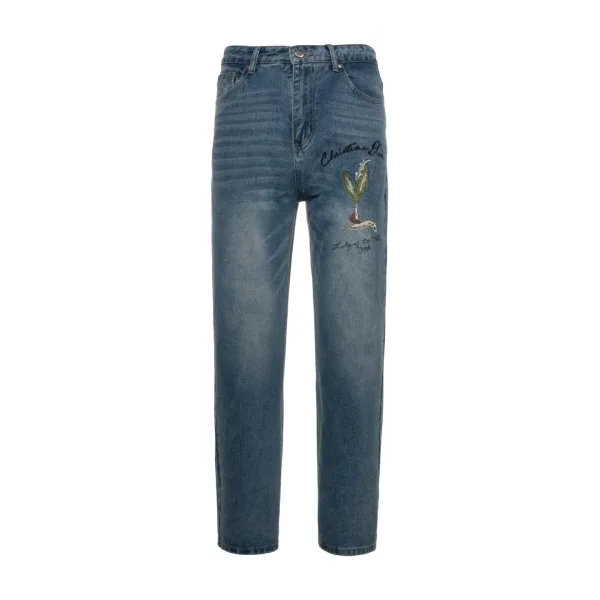 Dior Jeans replika lyx Blue Brodered Washed Slim Fit Original