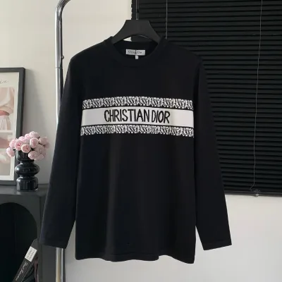 Dior Skjorta replika lyx Vit Svart Stickad Logo Tröja Tyg