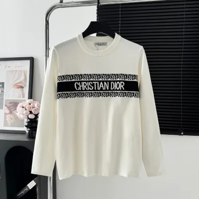 Dior skjorta kopia lyx vit stickad logo tröja Tyg passform
