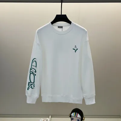 Dior Sweatshirt replika lyx svart vit bomull broderad logotyp Crewneck