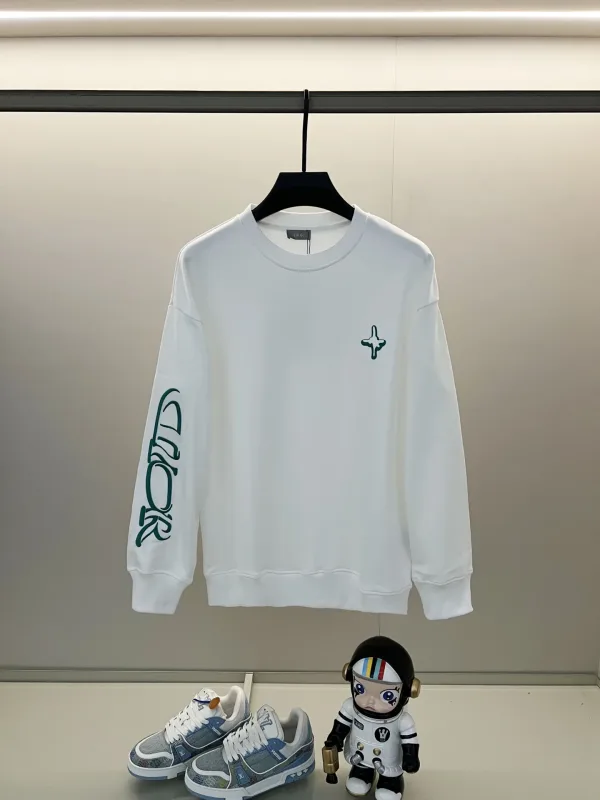 Dior Sweatshirt replika lyx svart vit bomull broderad logotyp Crewneck