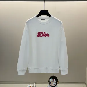 Dior Sweatshirt replika lyx Svart Vit Bomull Broderi Logotyp Rundhalsad