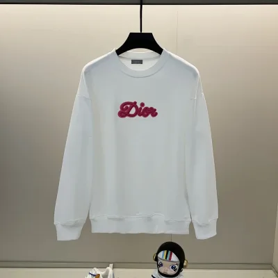 Dior Sweatshirt replika lyx Svart Vit Bomull Broderi Logotyp Rundhalsad