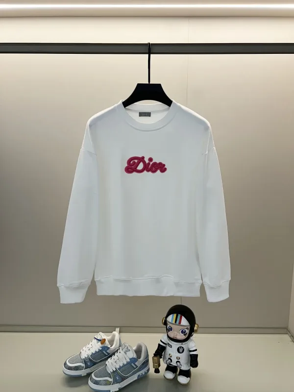Dior Sweatshirt replika lyx Svart Vit Bomull Broderi Logotyp Rundhalsad