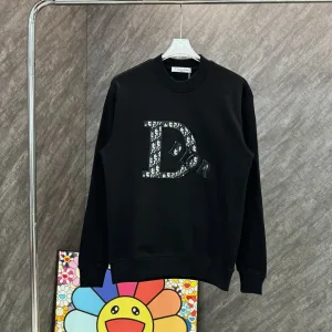Dior Sweatshirt replika lyx super klon Svart Vit Denim Bomull