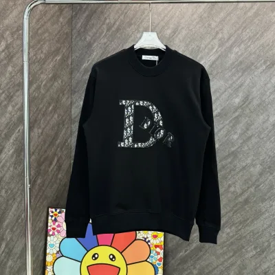 Dior Sweatshirt replika lyx super klon Svart Vit Denim Bomull