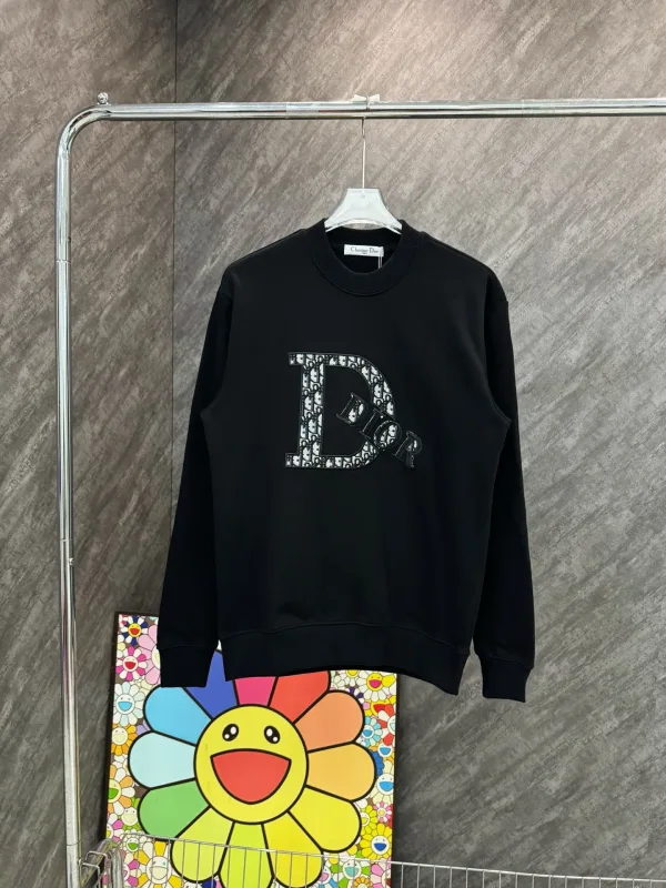 Dior Sweatshirt replika lyx super klon Svart Vit Denim Bomull