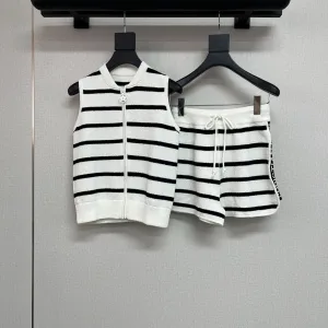 Dior Shorts för kvinnor replika lyxiga Marinsvart Stripe Logo Set