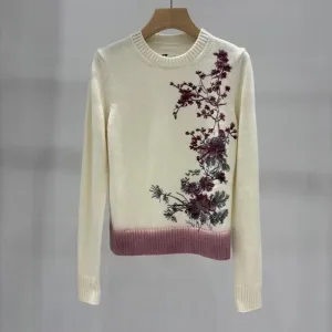 Dior Damtröja replika lyx Broderat tidighöst blommönster