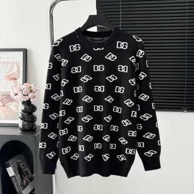 Dolce Gabbana Skjorta replika lyx Black Knit Logo Tyg passform