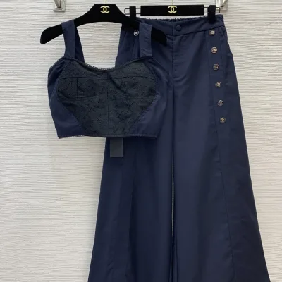 Dolce Gabbana Kvinnor Byxor replika lyx Marinblå Chic Logotyp