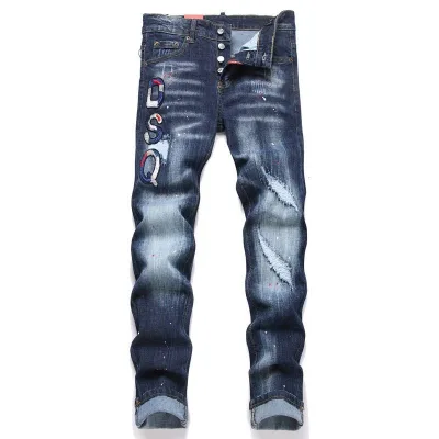 Dsquared2 Jeans replika super klon Bomull Denim Broderad Ripped Premium