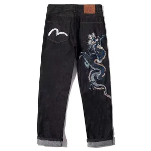 Evisu Shirt replica 1:1 Black Denim Broderade Broderi Jeans På
