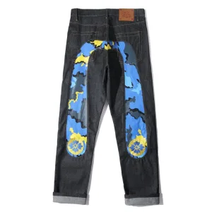 Evisu Skjorta replika lyx Denim Kamouflage Broderade Jeans På Is
