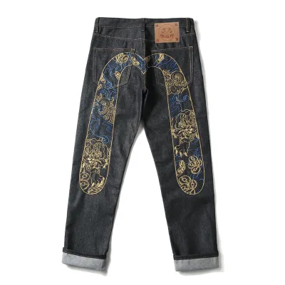 Evisu Skjorta replika lyxiga Denim Broderade Broderi Jeans På Is