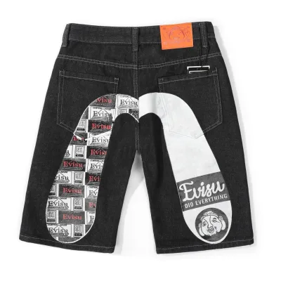 Evisu Shorts replica 1:1 Denim Ripped Patchwork Midja Höftlängd