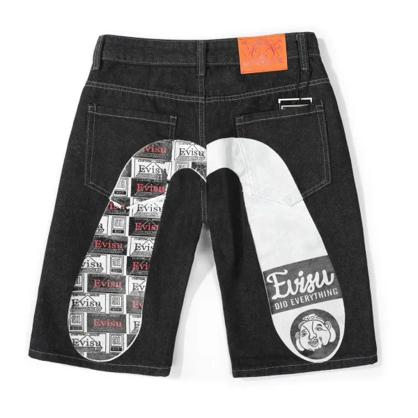 Evisu Shorts replica 1:1 Denim Ripped Patchwork Midja Höftlängd