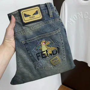 Fendi Jeans replika lyx Broderad Tvättad Tillgänglig Original Stretch One