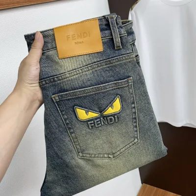 Fendi Jeans replika 1:1 Denim L?¡èder Tv?¡èttad Original Tyg Tv?¡ètt
