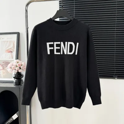 Fendi Shirt replica lyx 1:1 Black Knit Logo Sweater Tyg