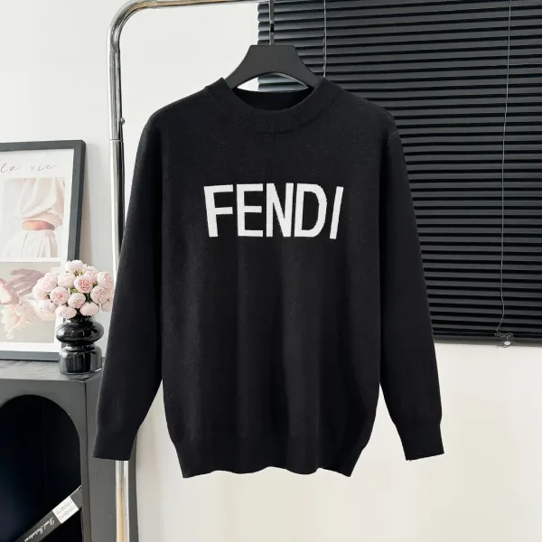 Fendi Shirt replica lyx 1:1 Black Knit Logo Sweater Tyg