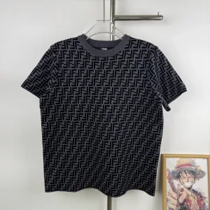 Fendi kortärmad replika 1:1 Black Knit Monogram All Jacquard