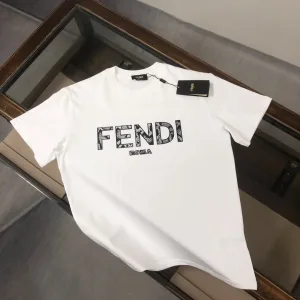 Fendi kortärmad replika 1:1 Black White Cotton Logo Comfortable