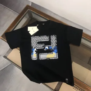 Fendi kortärmad replika 1:1 Black White Cotton Monogram Is