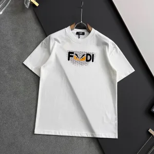 Fendi Short Sleeve Replica 1:1 lyxig Black White Cotton Is