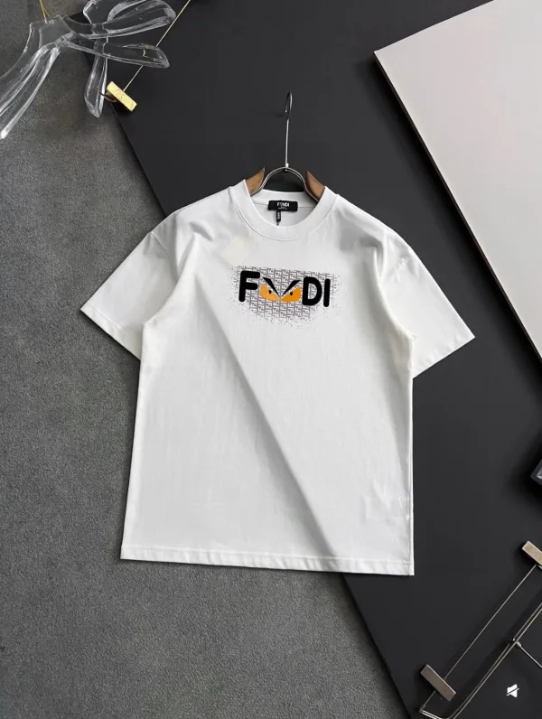 Fendi Short Sleeve Replica 1:1 lyxig Black White Cotton Is