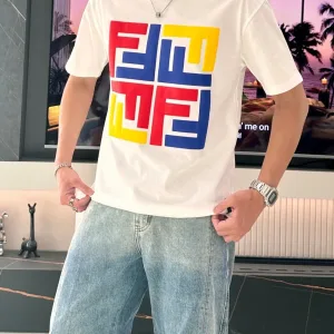 Fendi Short Sleeve Replica Luxury 1:1 Black White Cotton Is