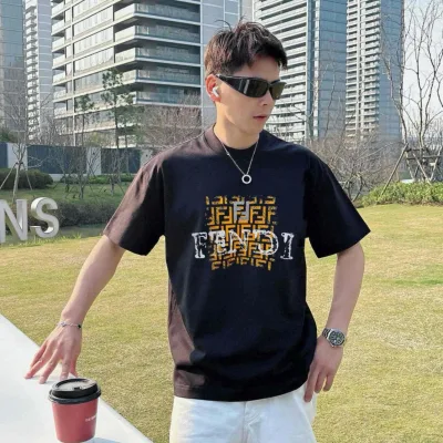 Fendi Short Sleeve replica super clone Black White Cotton Is