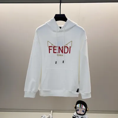 Fendi Sweatshirt replica 1:1 Black White Cotton Brodery Logo Pure