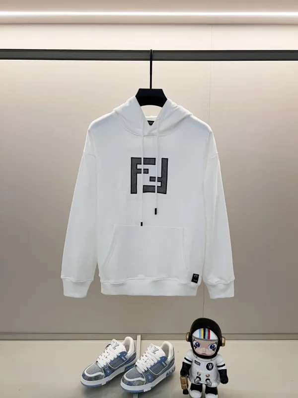 Fendi Sweatshirt replica lyx Svart Vit bomull Broderad logotyp Pure
