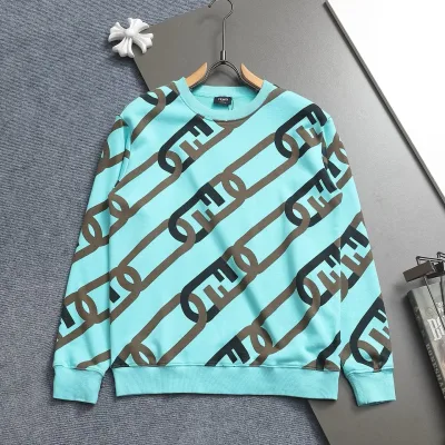 Fendi Sweatshirt replika lyx Blågrön Monogram Logotyp Snyggt tyg