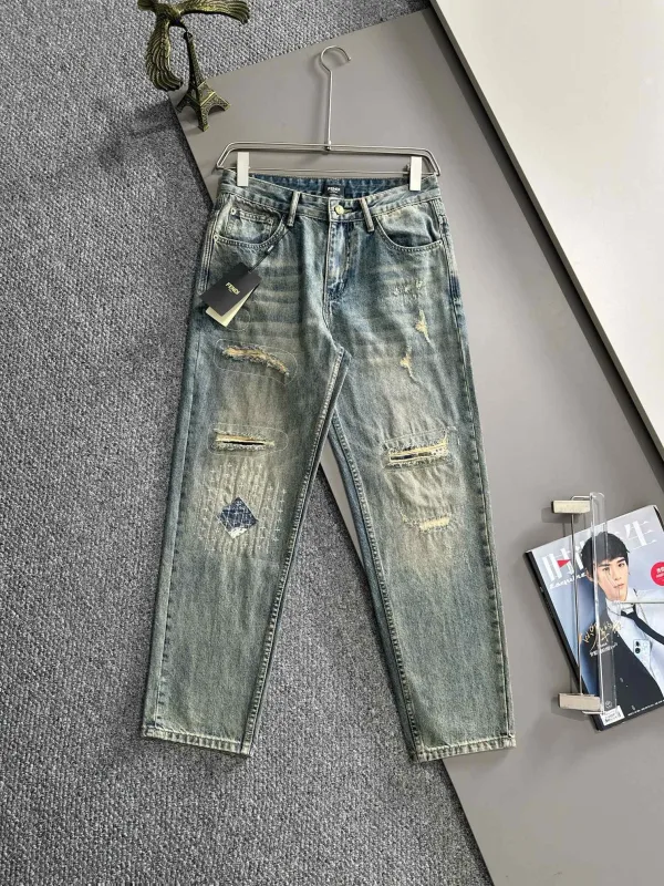 Fendi Trousers replika lyxiga Denim Bomull Måste Re Pair Everyday