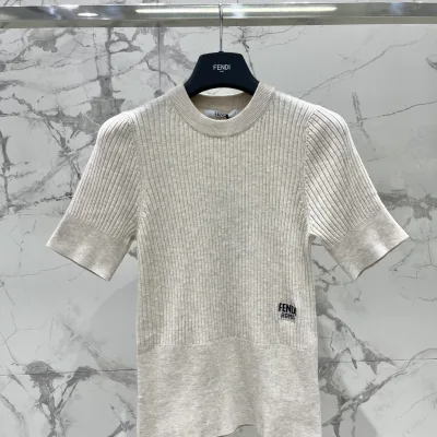 Fendi Kvinnor Kortärmad replika 1:1 Wool Knit Brodered Brodery