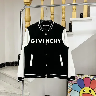Givenchy jacka replika 1:1 svart vit ull kalvskinn broderat monogram