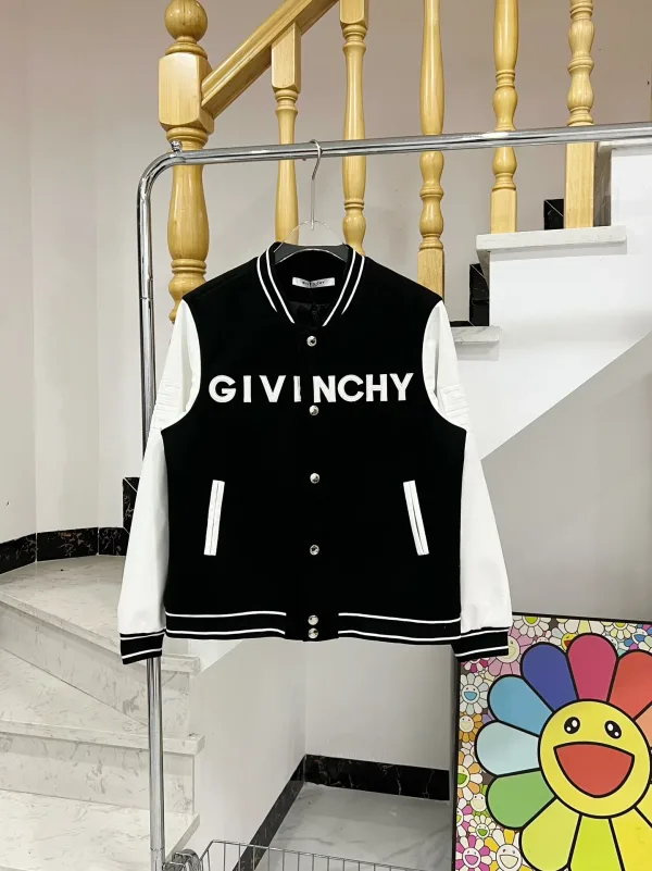 Givenchy jacka replika 1:1 svart vit ull kalvskinn broderat monogram