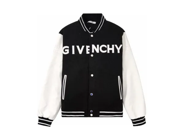 Givenchy jacka replika 1:1 vit svart ull kalvskinn broderat monogram