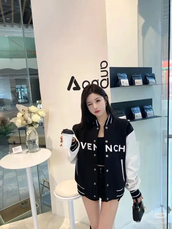 Givenchy Jacka replika super klon Svart Läder Nylon Broderad Broderi