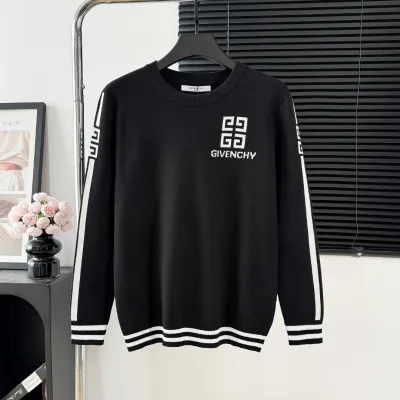 Givenchy skjorta replika lyx svart stickad logo tröja Tyg passform