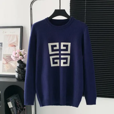 Givenchy Shirt replika super klon lyx Blue Knit Logo Tyg