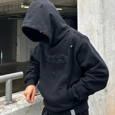 Goodbrand långärmad replika 1:1 lyxig vit svart bomull distressed